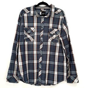 Mens Pearl Snap Collared Shirt - Long Sleeve Retro Plaid Slim Fit Men’s XXL